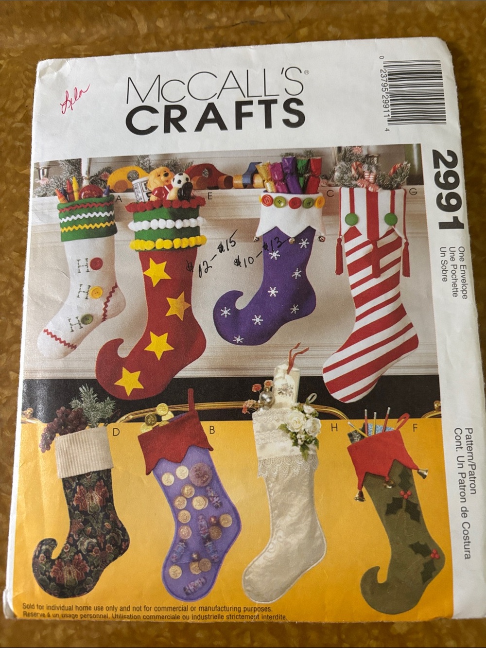 McCALL'S Crafts 2991 Christmas Stocking Sewing Pattern, 2000